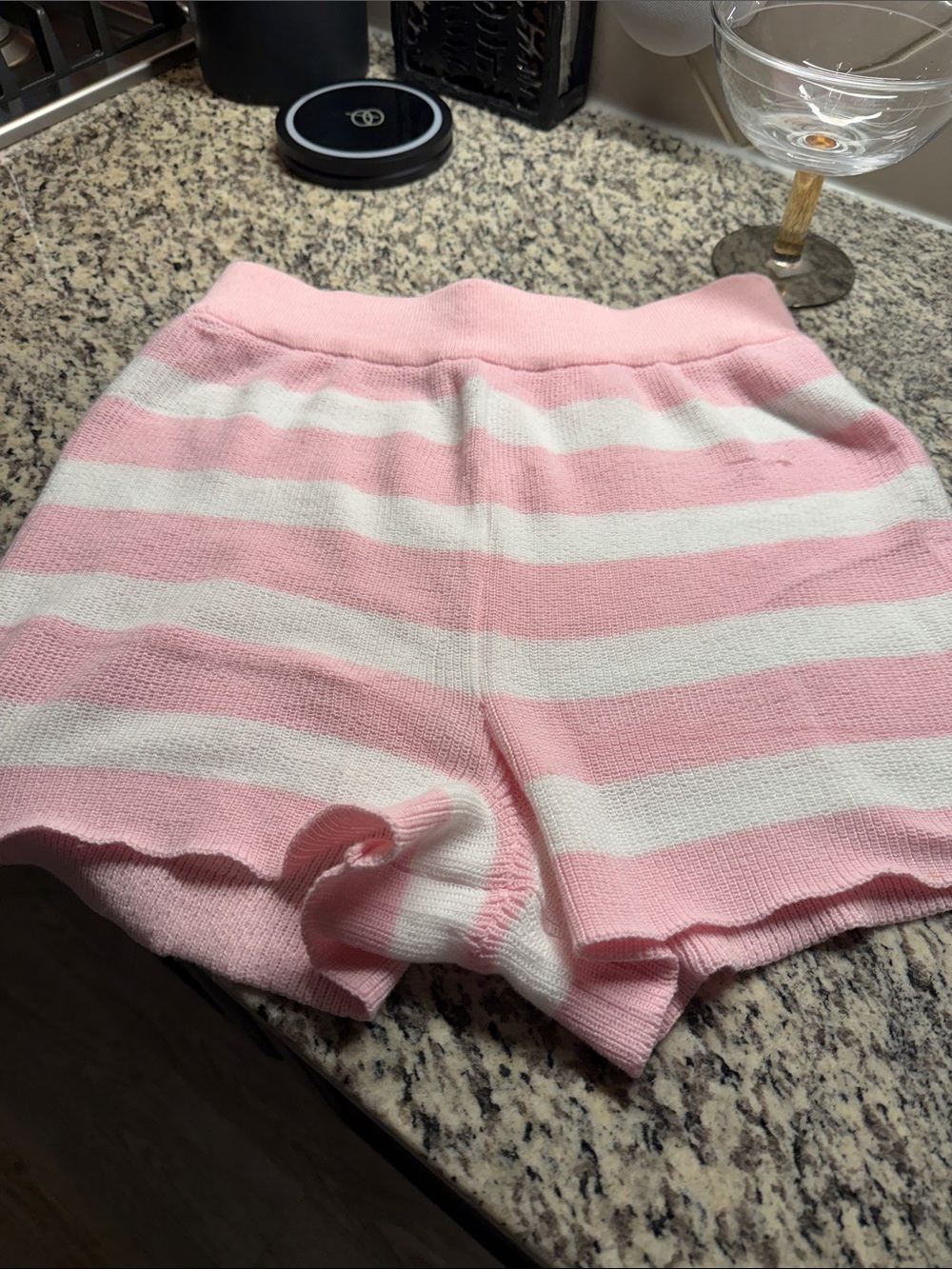 Pink & White Stripe Knit Women's Shorts